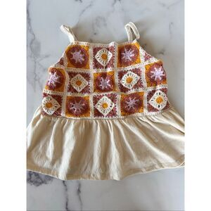 Charlotte girls size 8 crochet hippie boho flowy relaxed empire blouse cream tan